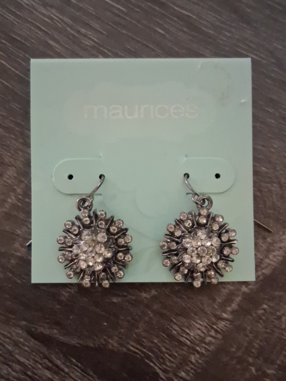 Maurices Silver Crystal Sunburst Drop Earrings, NEW